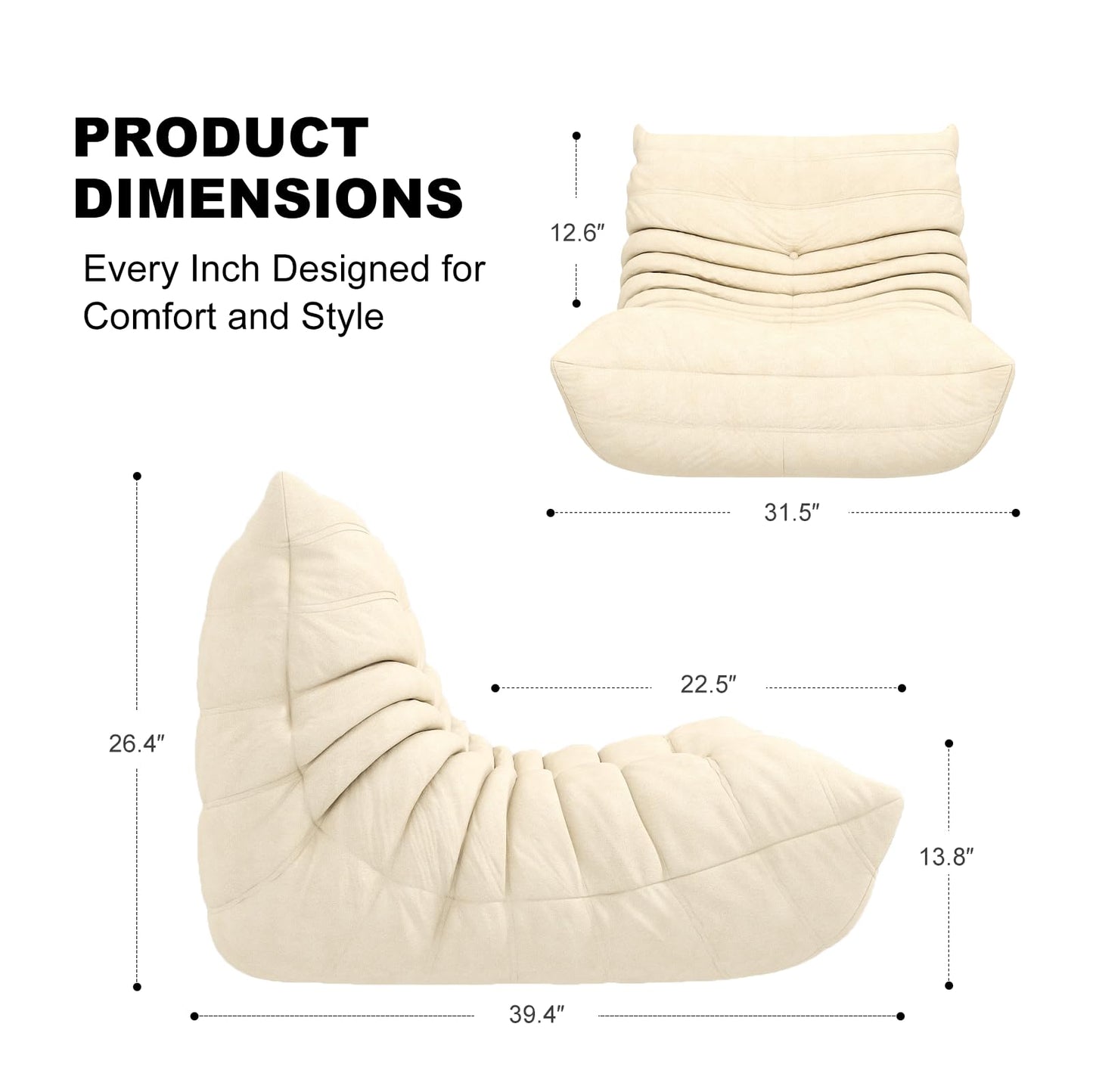 Snug Sofee Bean Bag Chairs for Adults, Bean Bag Sofa - Adult Size with Soft Waterproof Fabric for Living Room, Apartments, Reading Corner, Gaming, and Movie Venue (Gray)