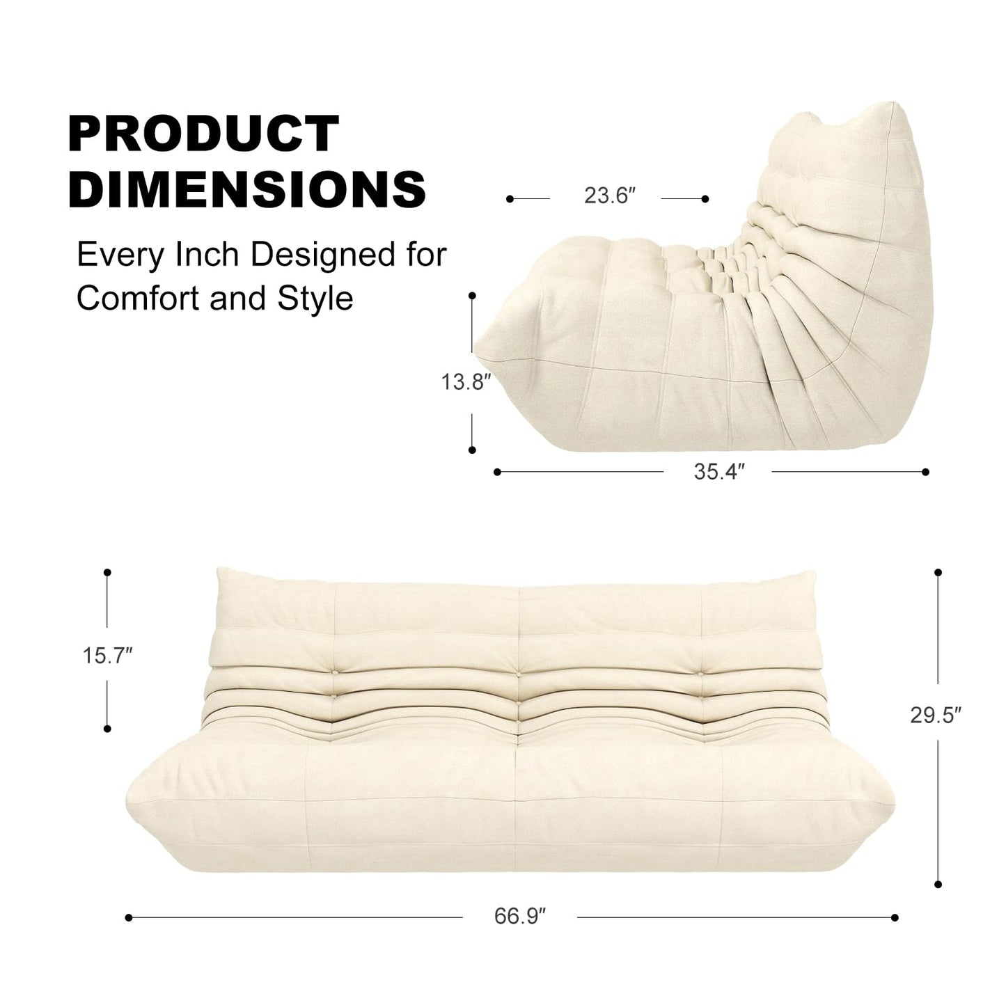 Snug Sofee Bean Bag Chairs for Adults, Bean Bag Sofa - Adult Size with Soft Waterproof Fabric for Living Room, Apartments, Reading Corner, Gaming, and Movie Venue (Gray)