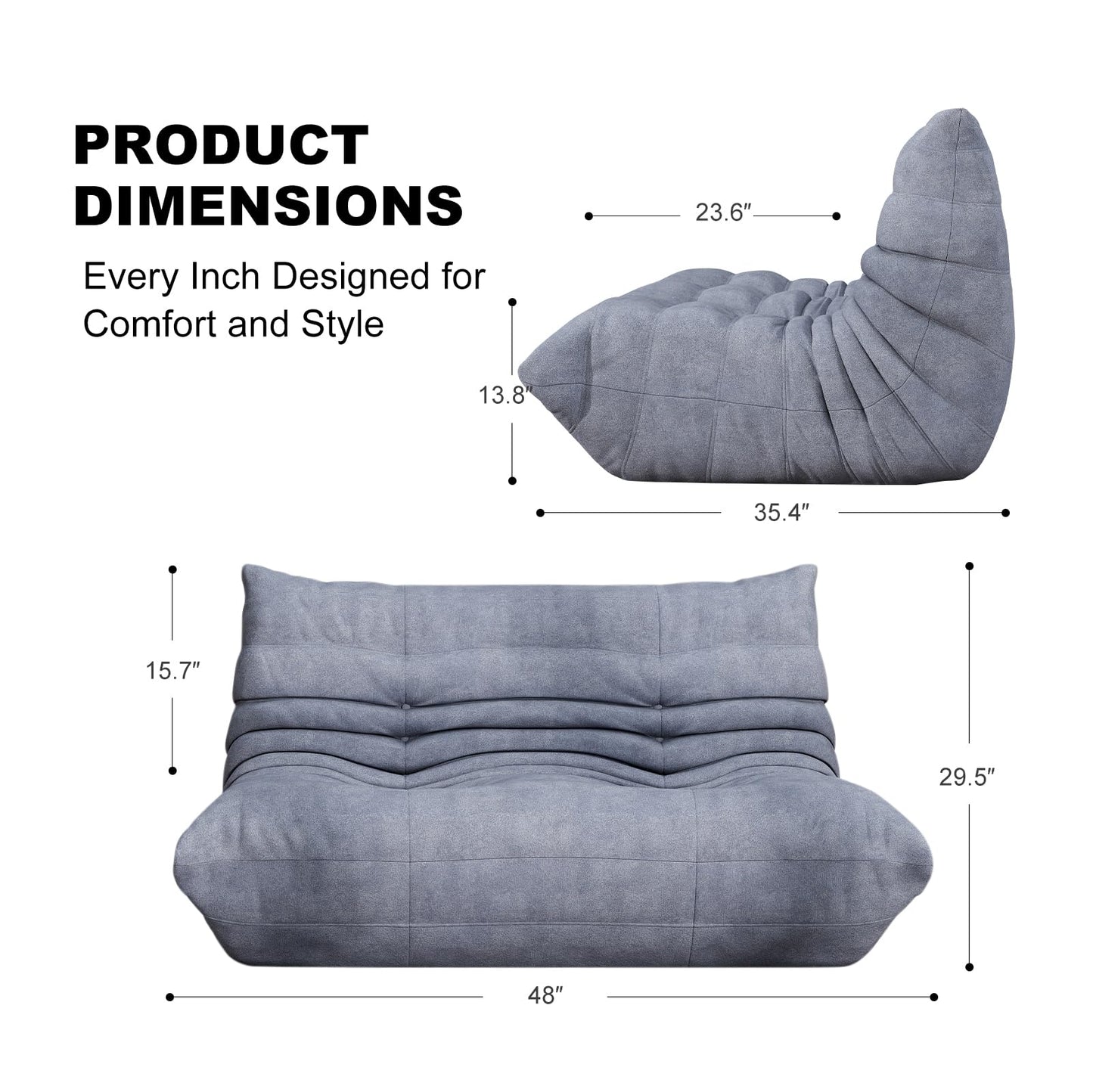 Snug Sofee Bean Bag Chairs for Adults, Bean Bag Sofa - Adult Size with Soft Waterproof Fabric for Living Room, Apartments, Reading Corner, Gaming, and Movie Venue (Gray)