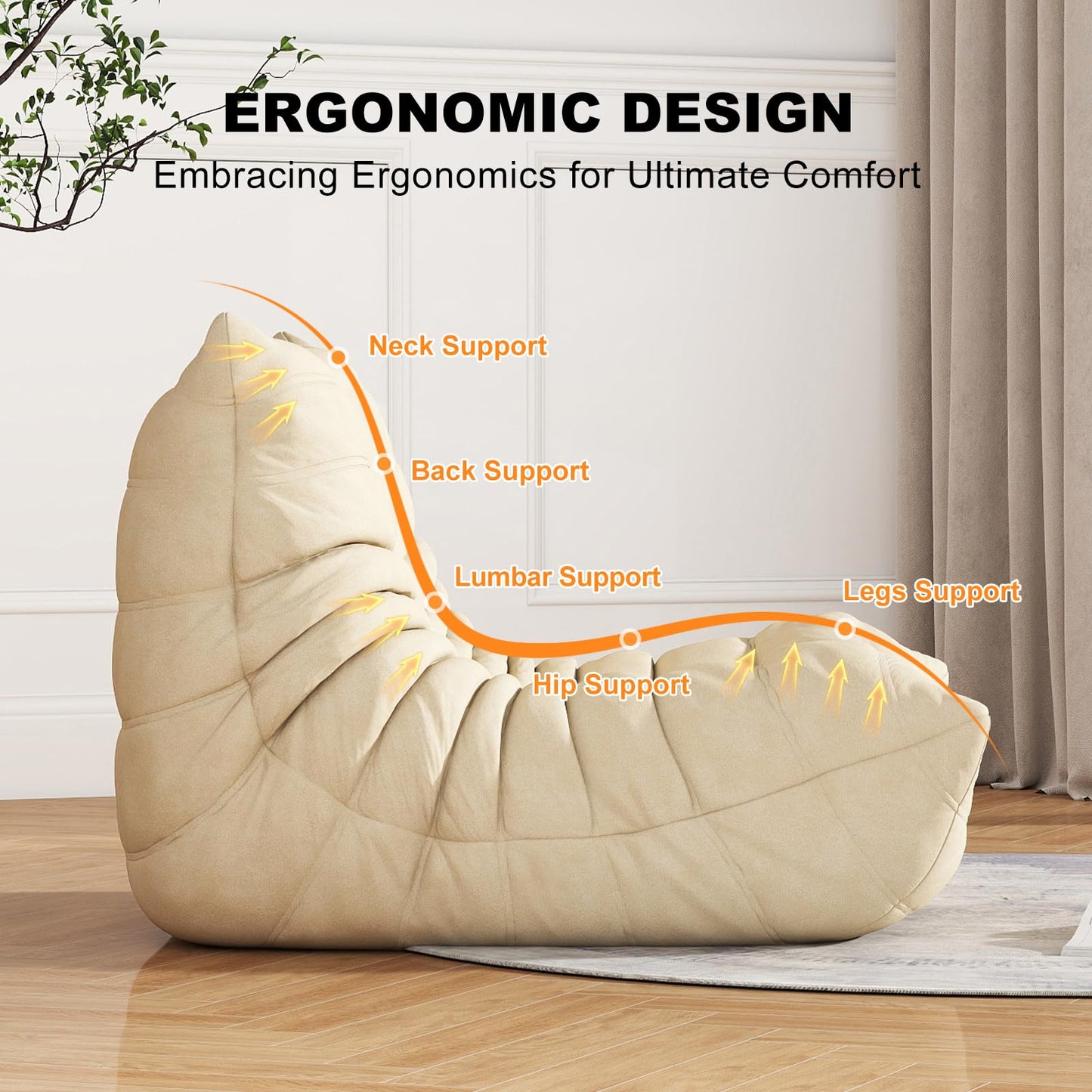 Snug Sofee Bean Bag Chairs for Adults, Bean Bag Sofa - Adult Size with Soft Waterproof Fabric for Living Room, Apartments, Reading Corner, Gaming, and Movie Venue (Gray)