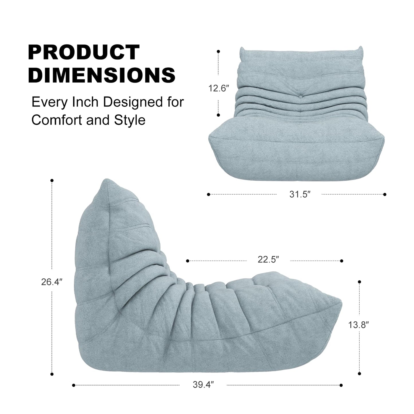 Snug Sofee Bean Bag Chairs for Adults, Bean Bag Sofa - Adult Size with Soft Waterproof Fabric for Living Room, Apartments, Reading Corner, Gaming, and Movie Venue (Gray)