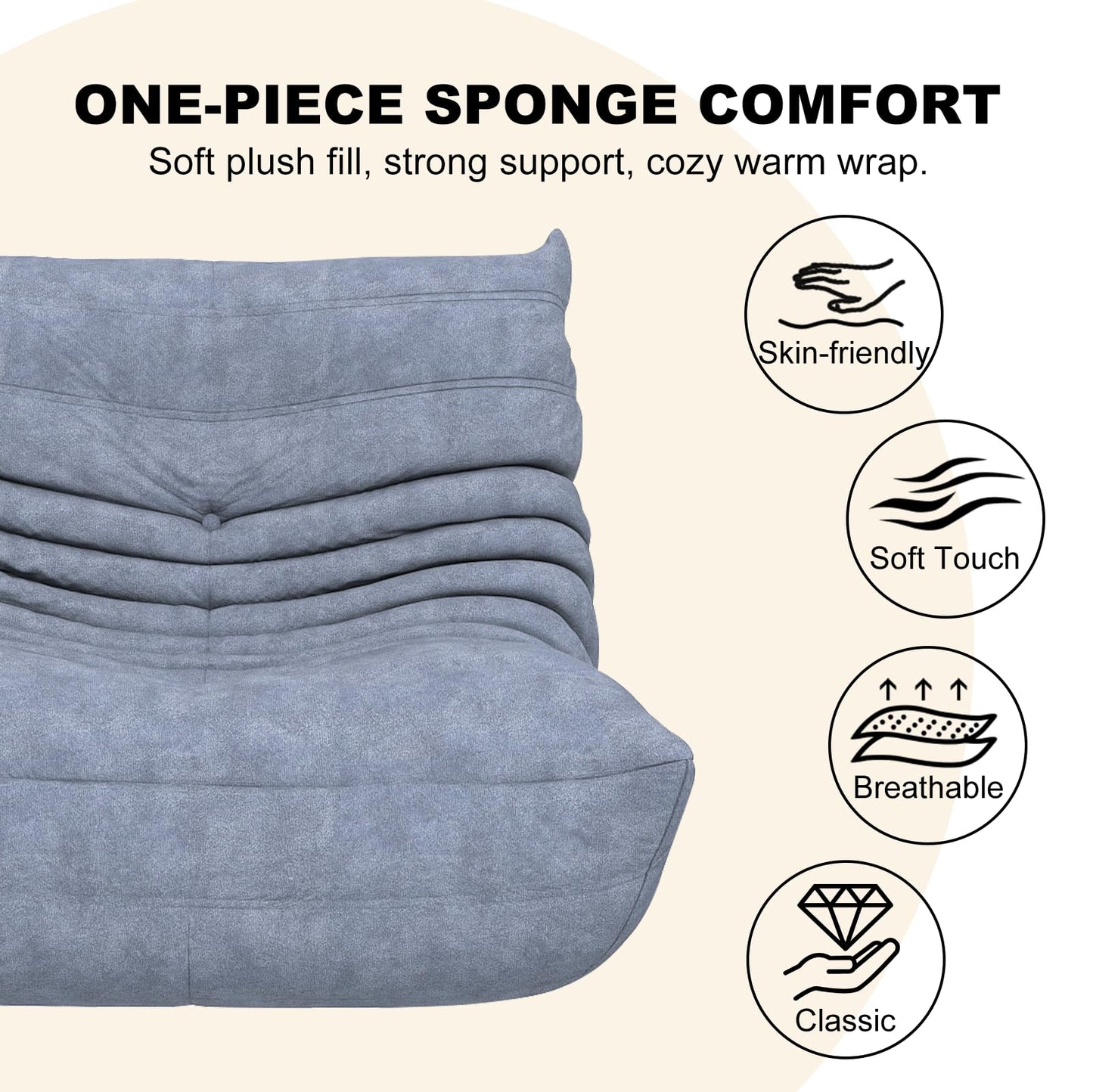 Snug Sofee Bean Bag Chairs for Adults, Bean Bag Sofa - Adult Size with Soft Waterproof Fabric for Living Room, Apartments, Reading Corner, Gaming, and Movie Venue (Gray)