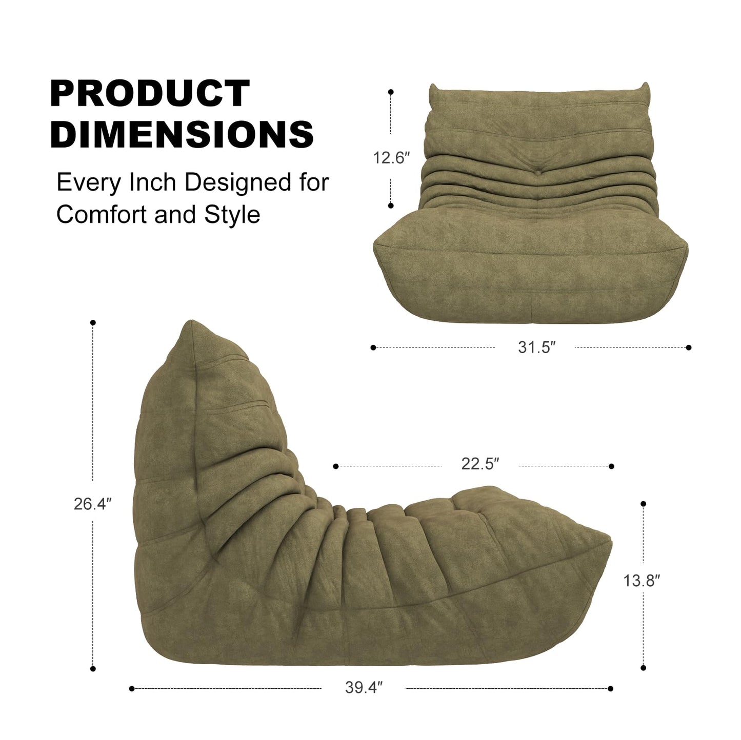 Snug Sofee Bean Bag Chairs for Adults, Bean Bag Sofa - Adult Size with Soft Waterproof Fabric for Living Room, Apartments, Reading Corner, Gaming, and Movie Venue (Gray)