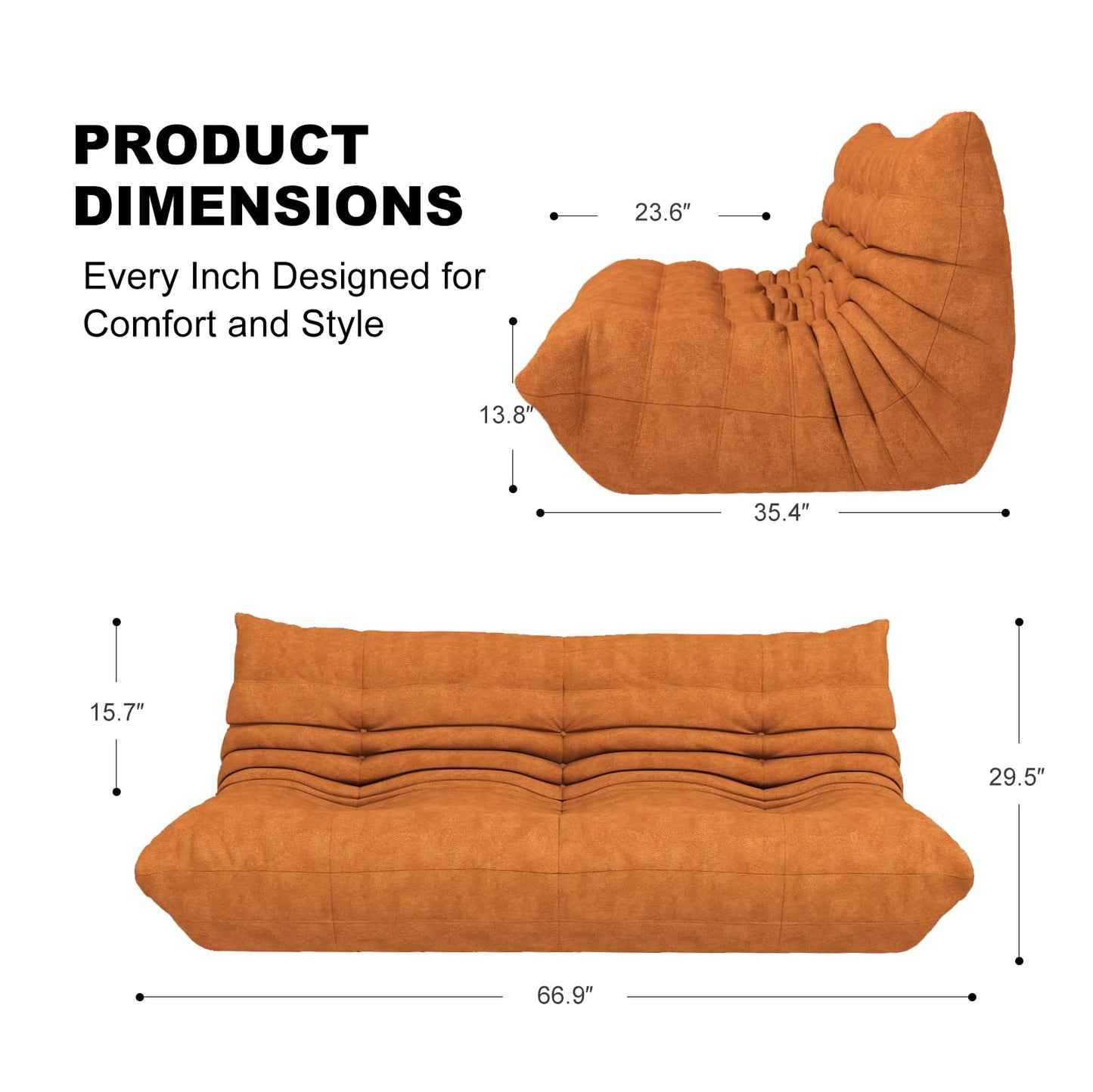 Snug Sofee Bean Bag Chairs for Adults, Bean Bag Sofa - Adult Size with Soft Waterproof Fabric for Living Room, Apartments, Reading Corner, Gaming, and Movie Venue (Gray)