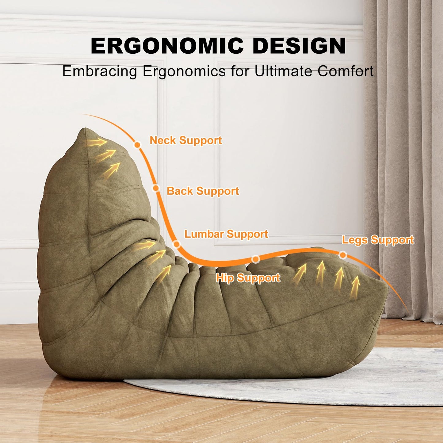 Snug Sofee Bean Bag Chairs for Adults, Bean Bag Sofa - Adult Size with Soft Waterproof Fabric for Living Room, Apartments, Reading Corner, Gaming, and Movie Venue (Gray)