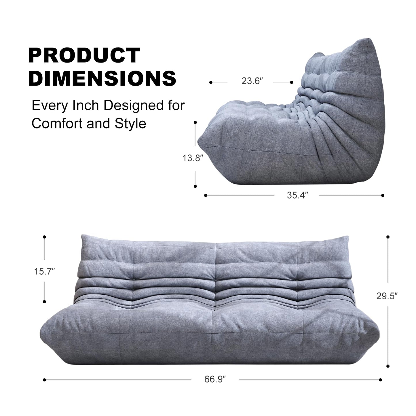 Snug Sofee Bean Bag Chairs for Adults, Bean Bag Sofa - Adult Size with Soft Waterproof Fabric for Living Room, Apartments, Reading Corner, Gaming, and Movie Venue (Gray)