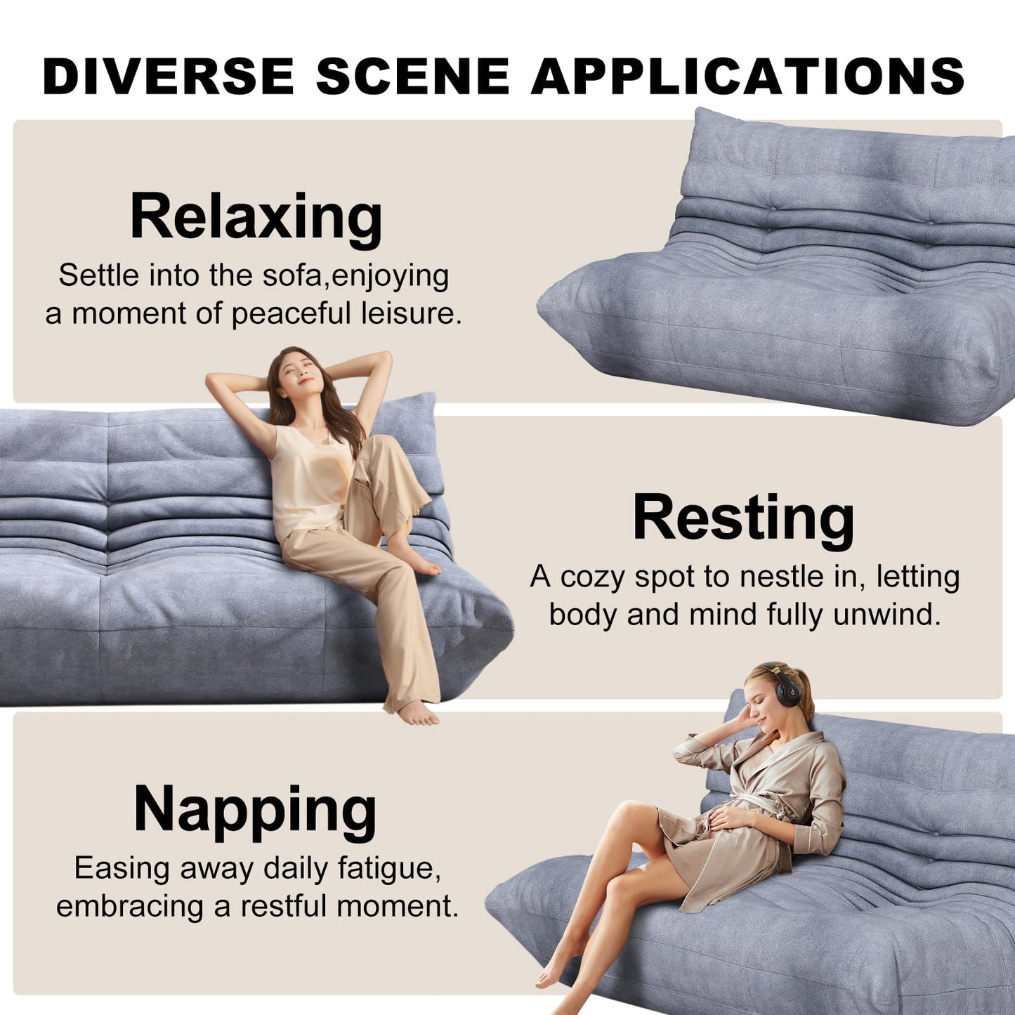 Snug Sofee Bean Bag Chairs for Adults, Bean Bag Sofa - Adult Size with Soft Waterproof Fabric for Living Room, Apartments, Reading Corner, Gaming, and Movie Venue (Gray)