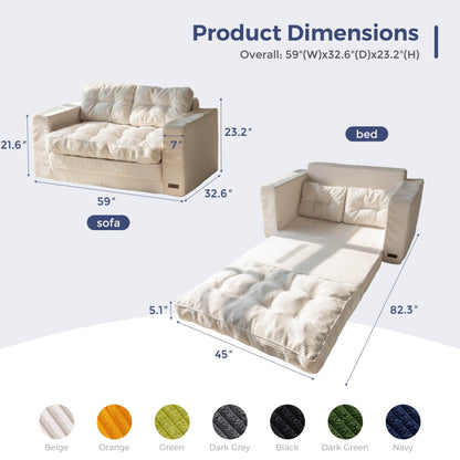 MAXYOYO Convertible Sofa Bed, Pull Out Loveseat Sleeper Sofa, 2 in 1 Folding Couch Bed