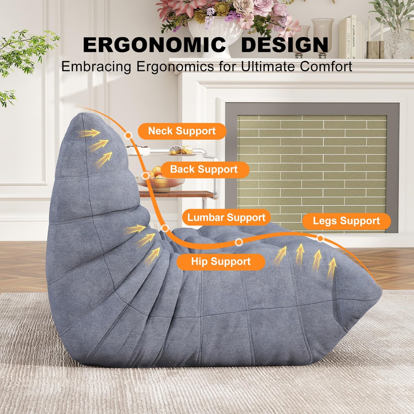 Snug Sofee Bean Bag Chairs for Adults, Bean Bag Sofa - Adult Size with Soft Waterproof Fabric for Living Room, Apartments, Reading Corner, Gaming, and Movie Venue (Gray)