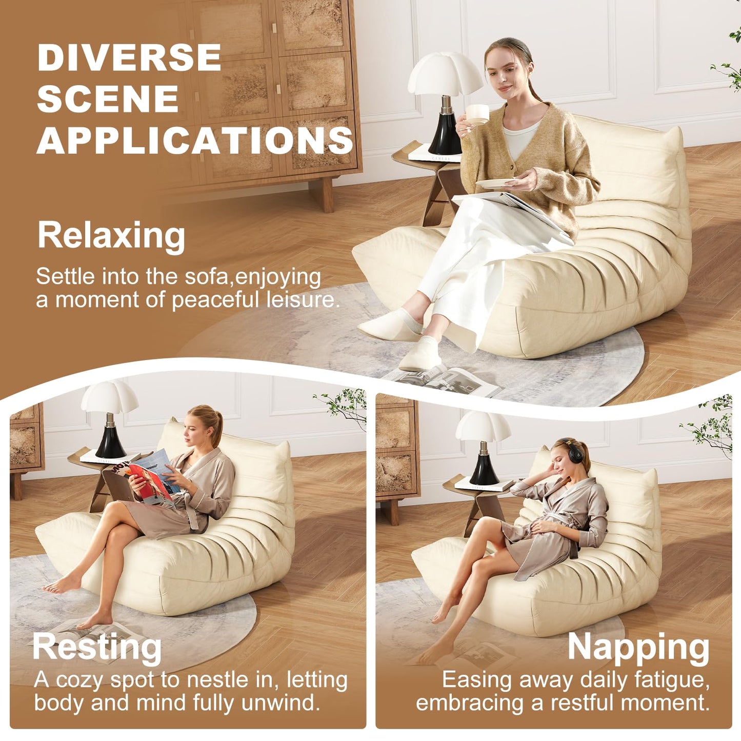 Snug Sofee Bean Bag Chairs for Adults, Bean Bag Sofa - Adult Size with Soft Waterproof Fabric for Living Room, Apartments, Reading Corner, Gaming, and Movie Venue (Gray)