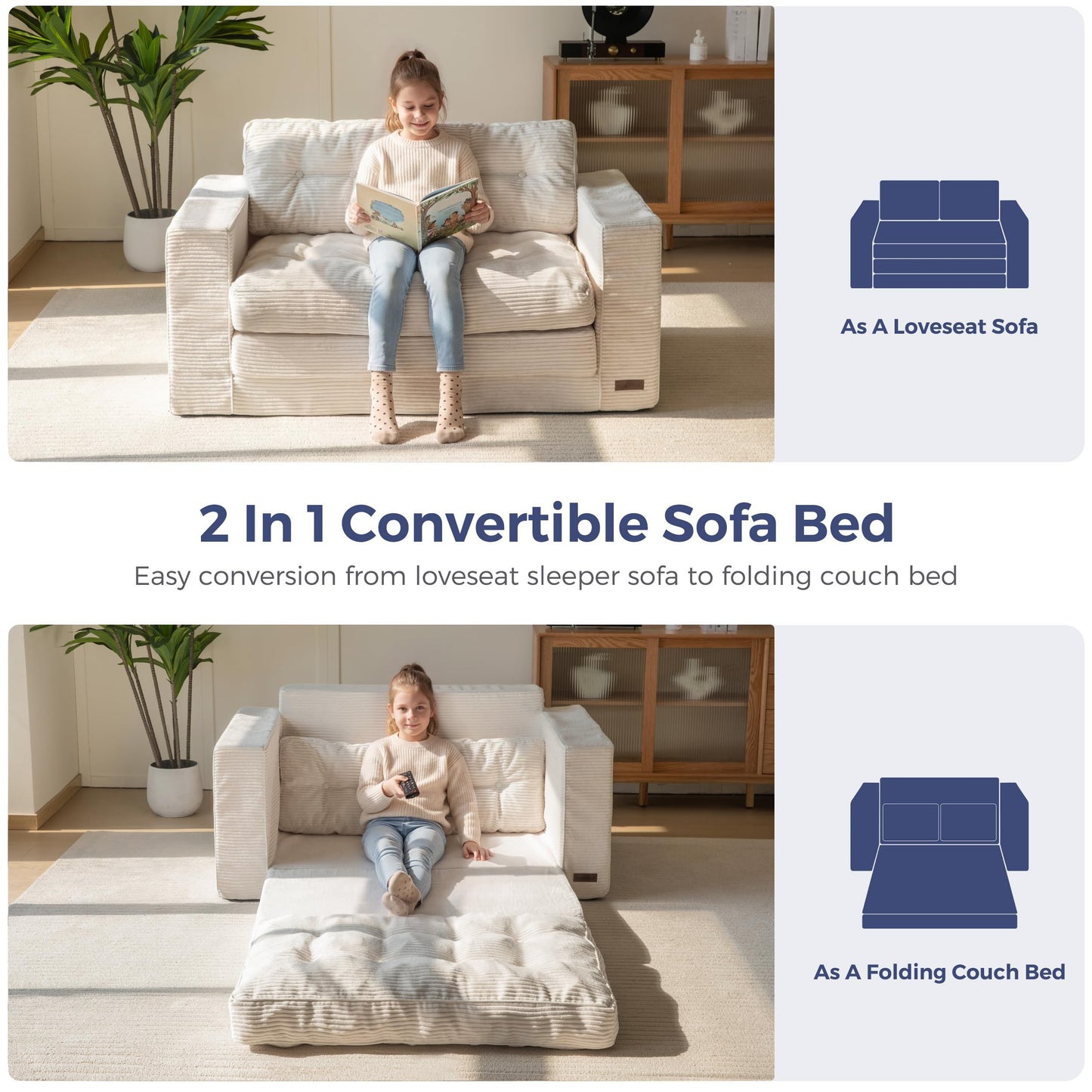 MAXYOYO Convertible Sofa Bed, Pull Out Loveseat Sleeper Sofa, 2 in 1 Folding Couch Bed