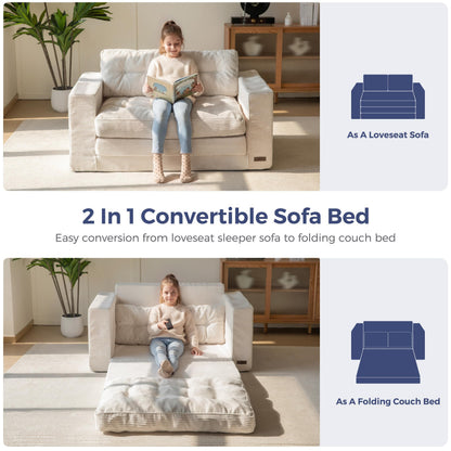 MAXYOYO Convertible Sofa Bed, Pull Out Loveseat Sleeper Sofa, 2 in 1 Folding Couch Bed