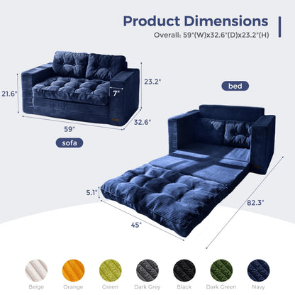 MAXYOYO Convertible Sofa Bed, Pull Out Loveseat Sleeper Sofa, 2 in 1 Folding Couch Bed