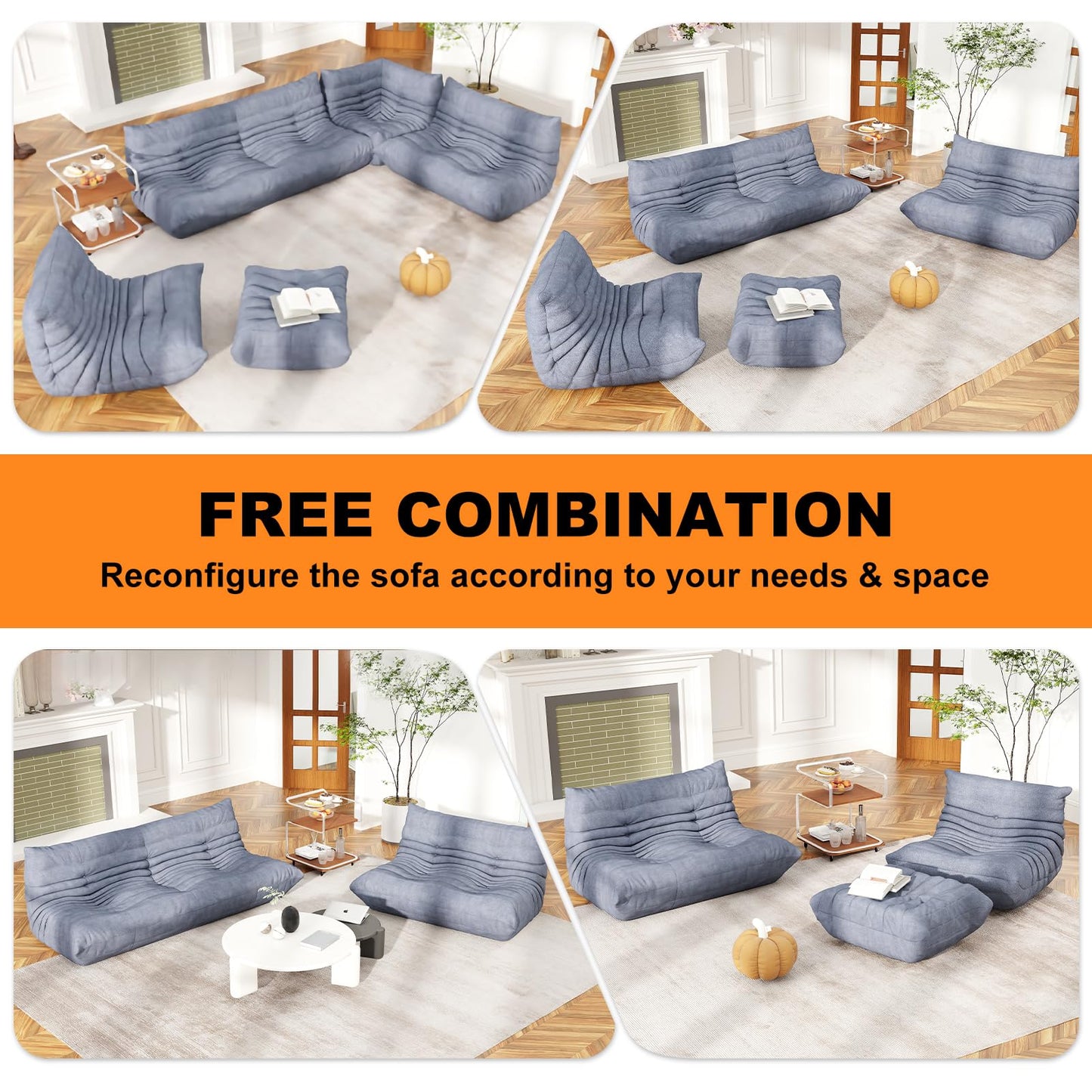 Snug Sofee Bean Bag Chairs for Adults, Bean Bag Sofa - Adult Size with Soft Waterproof Fabric for Living Room, Apartments, Reading Corner, Gaming, and Movie Venue (Gray)