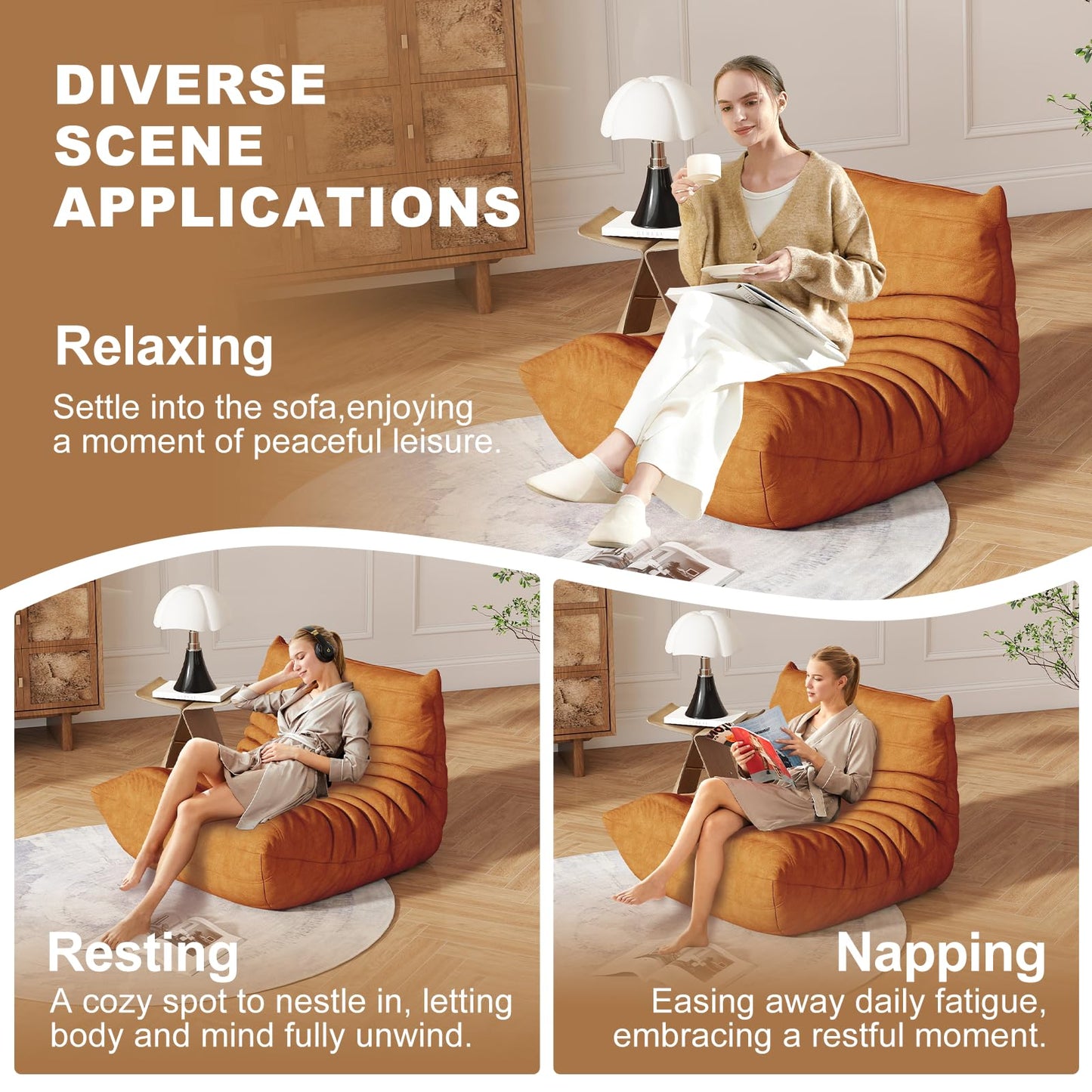 Snug Sofee Bean Bag Chairs for Adults, Bean Bag Sofa - Adult Size with Soft Waterproof Fabric for Living Room, Apartments, Reading Corner, Gaming, and Movie Venue (Gray)