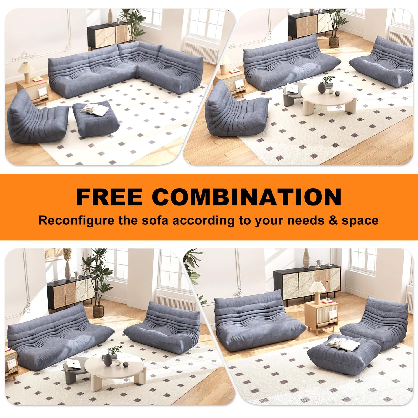 Snug Sofee Bean Bag Chairs for Adults, Bean Bag Sofa - Adult Size with Soft Waterproof Fabric for Living Room, Apartments, Reading Corner, Gaming, and Movie Venue (Gray)