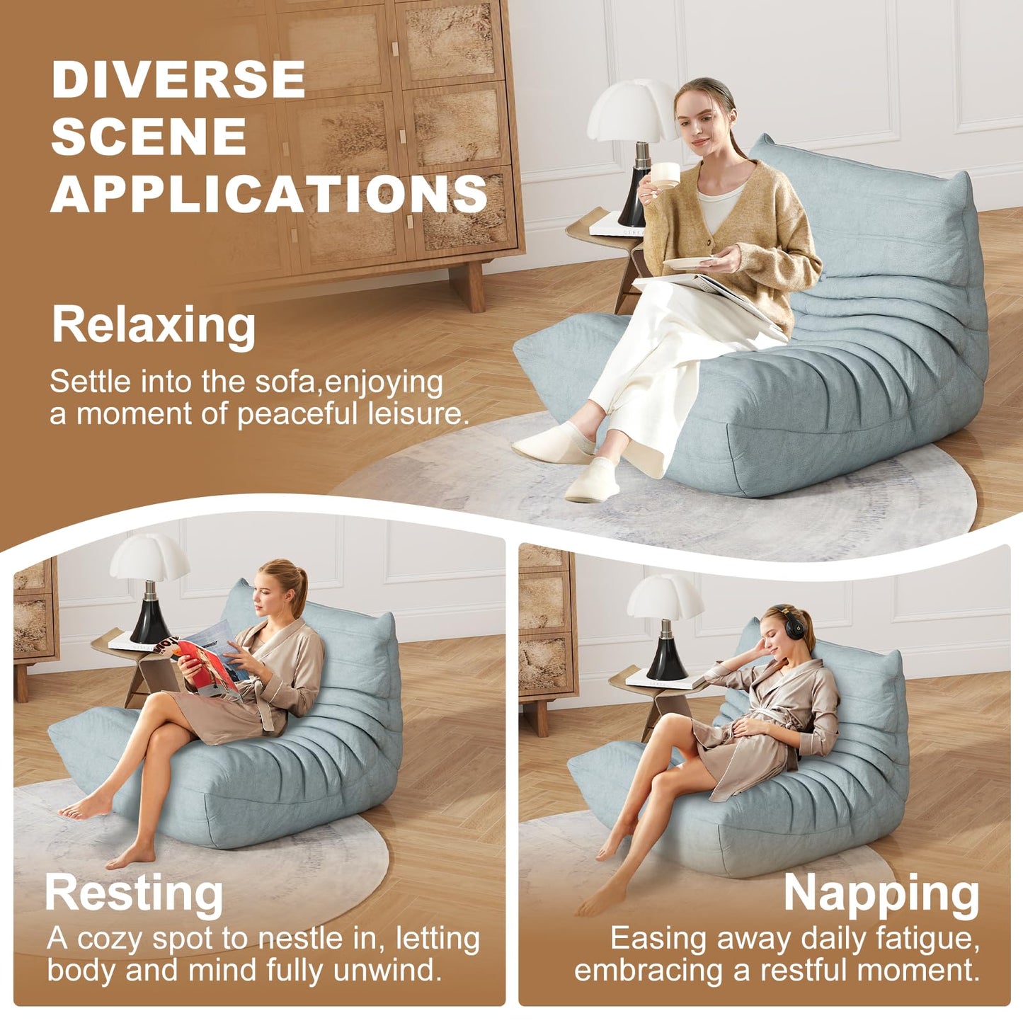 Snug Sofee Bean Bag Chairs for Adults, Bean Bag Sofa - Adult Size with Soft Waterproof Fabric for Living Room, Apartments, Reading Corner, Gaming, and Movie Venue (Gray)