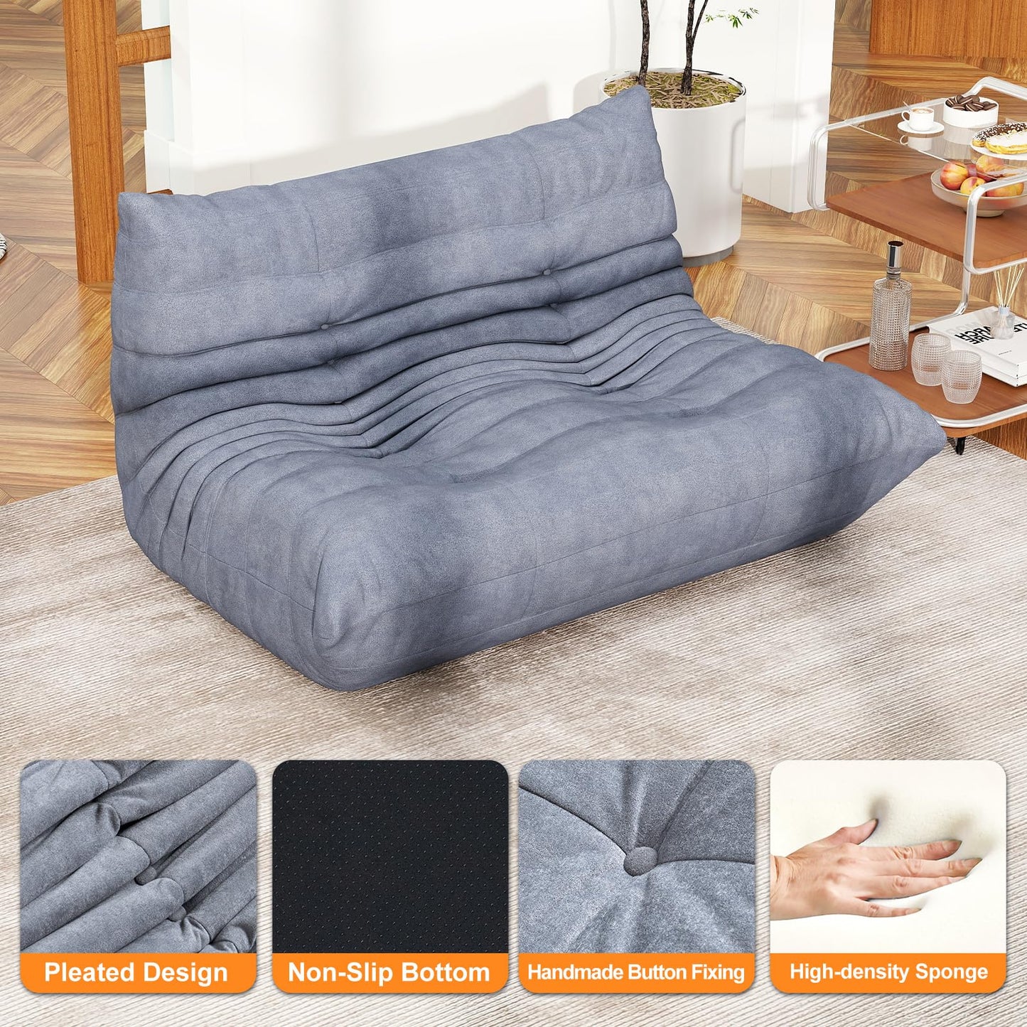 Snug Sofee Bean Bag Chairs for Adults, Bean Bag Sofa - Adult Size with Soft Waterproof Fabric for Living Room, Apartments, Reading Corner, Gaming, and Movie Venue (Gray)