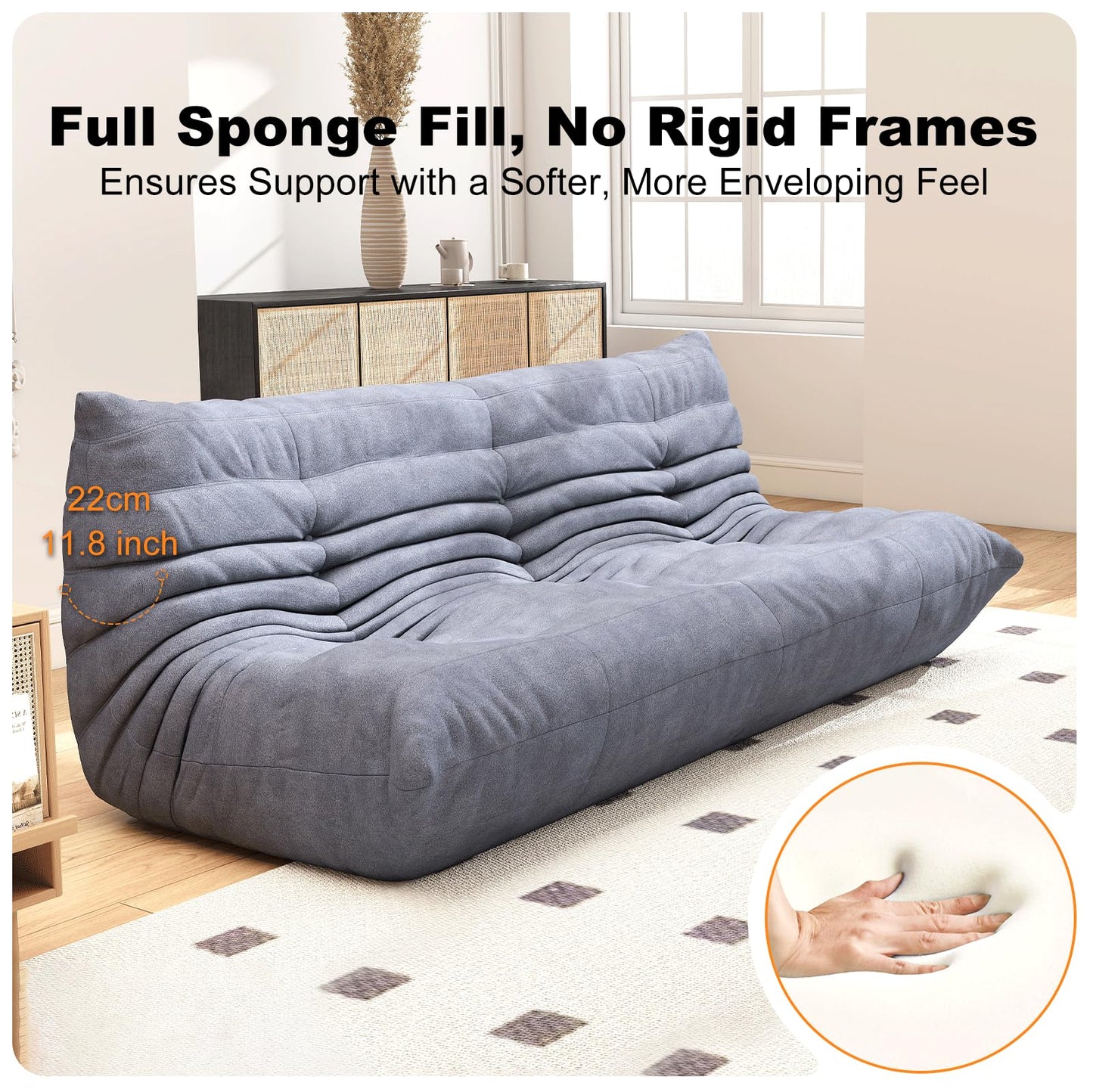 Snug Sofee Bean Bag Chairs for Adults, Bean Bag Sofa - Adult Size with Soft Waterproof Fabric for Living Room, Apartments, Reading Corner, Gaming, and Movie Venue (Gray)