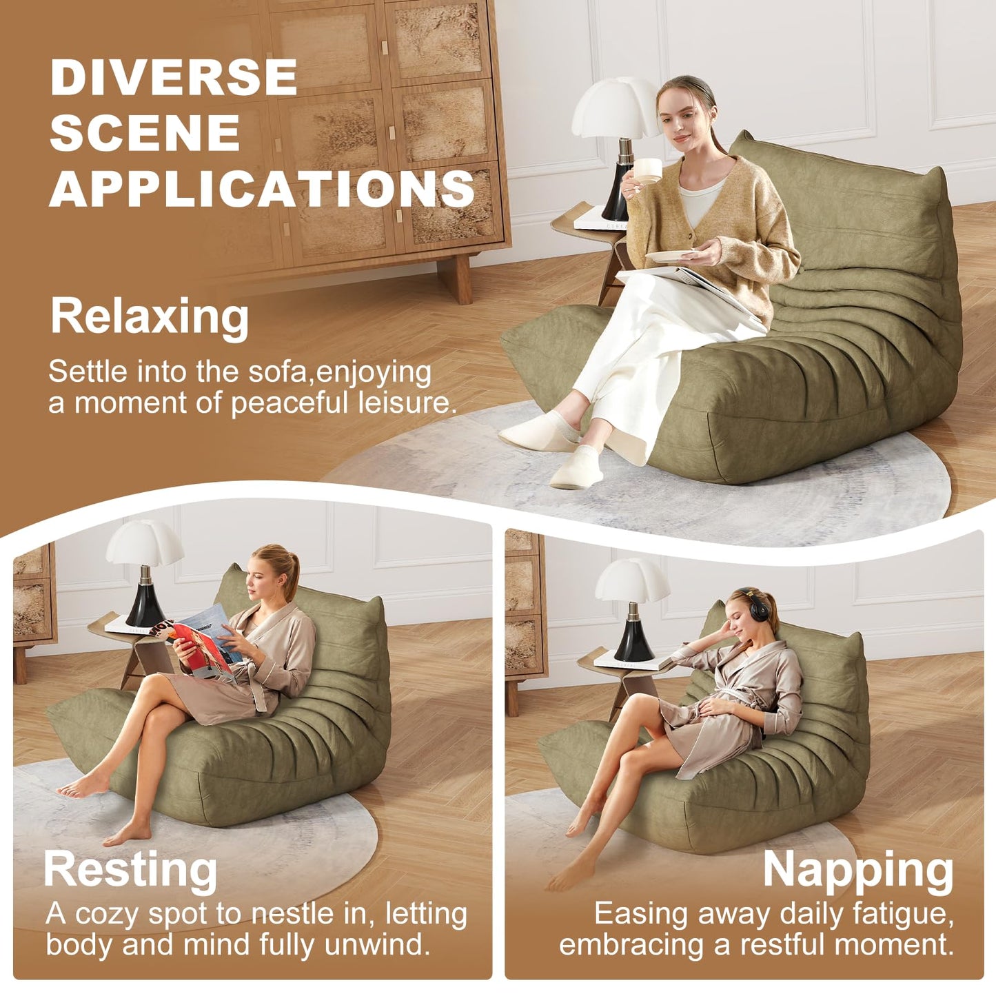 Snug Sofee Bean Bag Chairs for Adults, Bean Bag Sofa - Adult Size with Soft Waterproof Fabric for Living Room, Apartments, Reading Corner, Gaming, and Movie Venue (Gray)