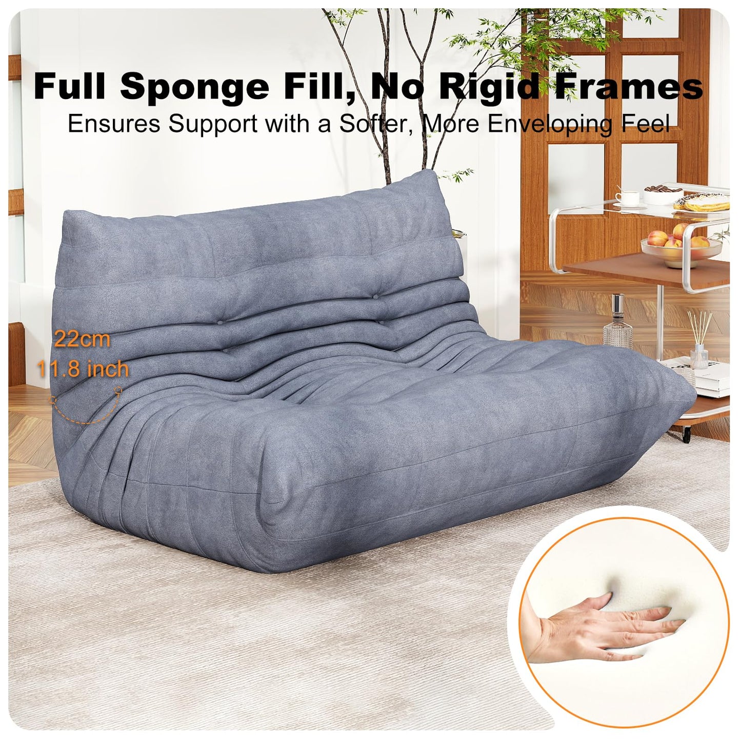 Snug Sofee Bean Bag Chairs for Adults, Bean Bag Sofa - Adult Size with Soft Waterproof Fabric for Living Room, Apartments, Reading Corner, Gaming, and Movie Venue (Gray)