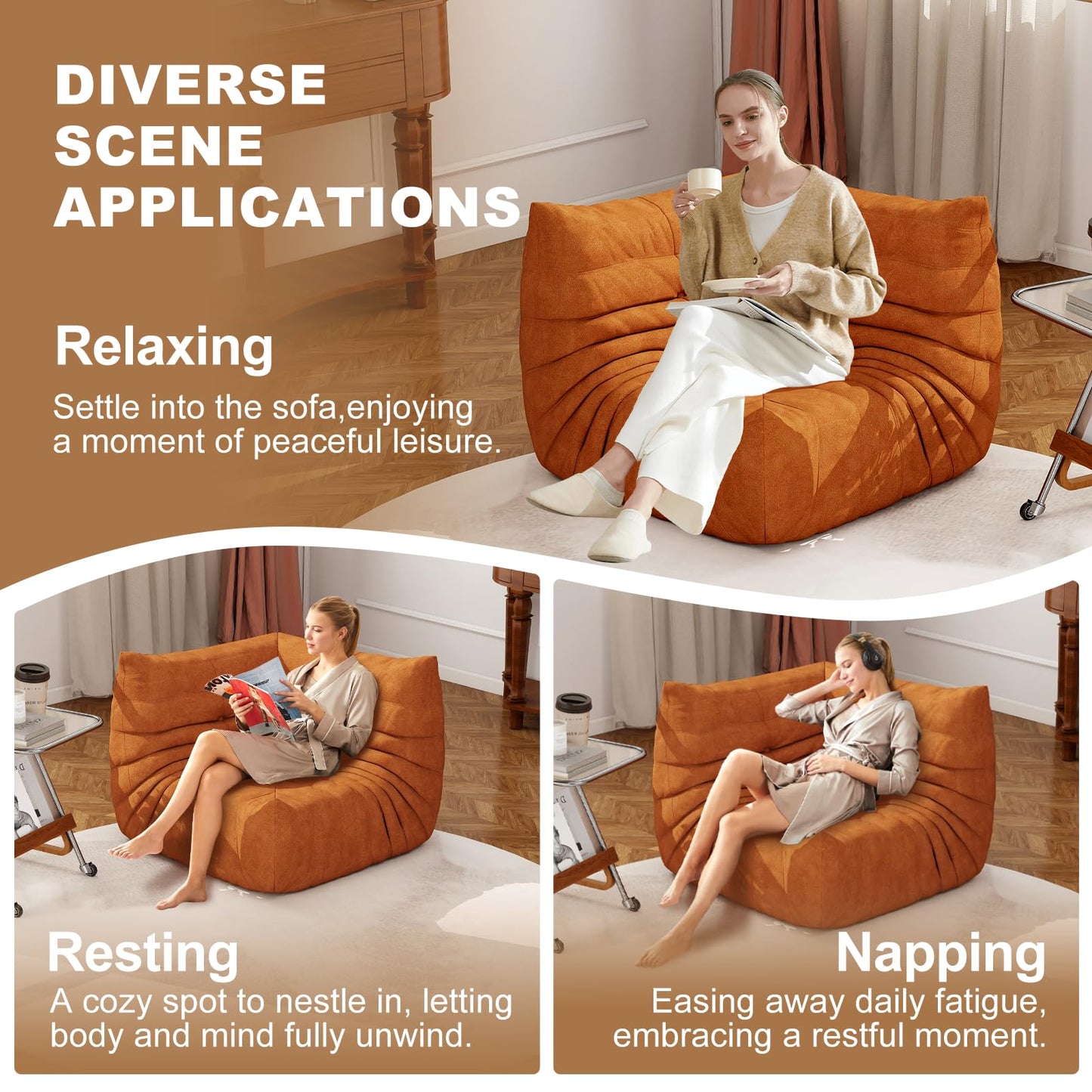 Snug Sofee Bean Bag Chairs for Adults, Bean Bag Sofa - Adult Size with Soft Waterproof Fabric for Living Room, Apartments, Reading Corner, Gaming, and Movie Venue (Gray)