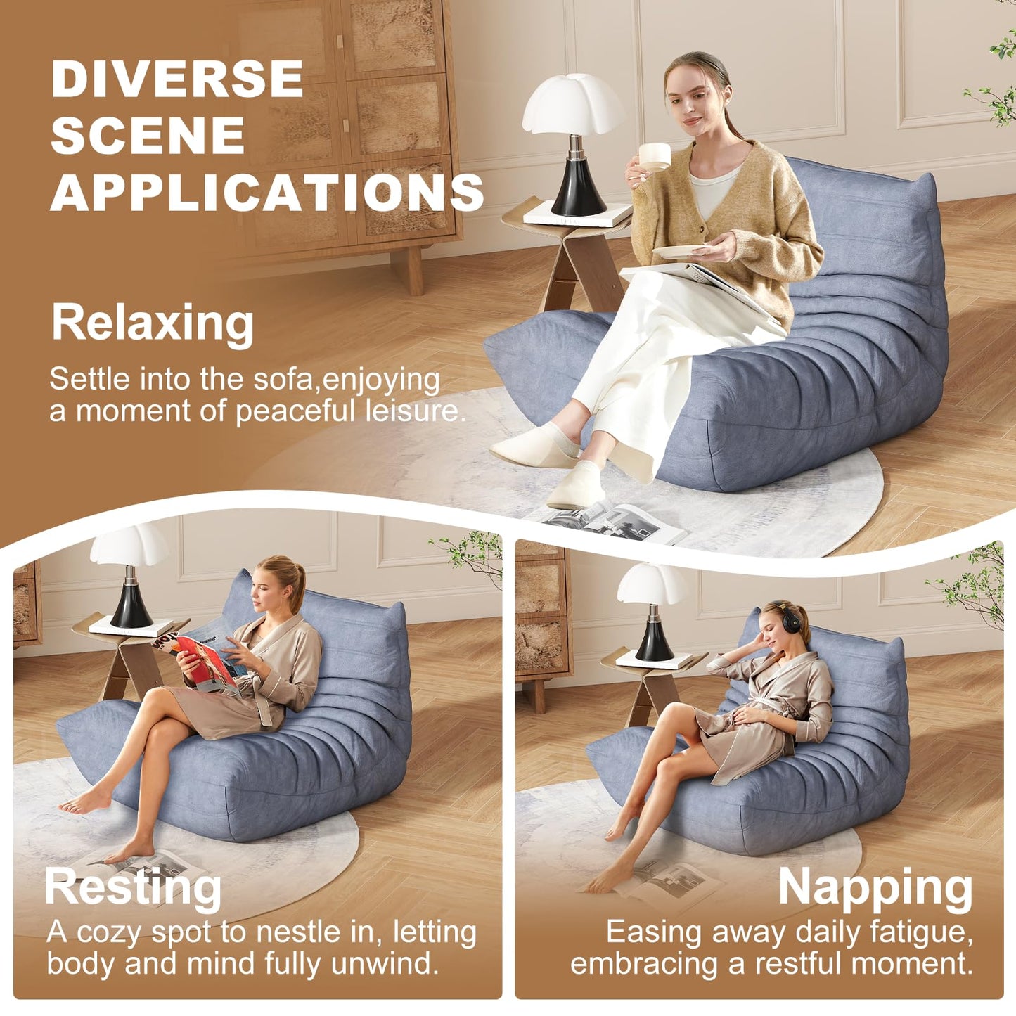 Snug Sofee Bean Bag Chairs for Adults, Bean Bag Sofa - Adult Size with Soft Waterproof Fabric for Living Room, Apartments, Reading Corner, Gaming, and Movie Venue (Gray)