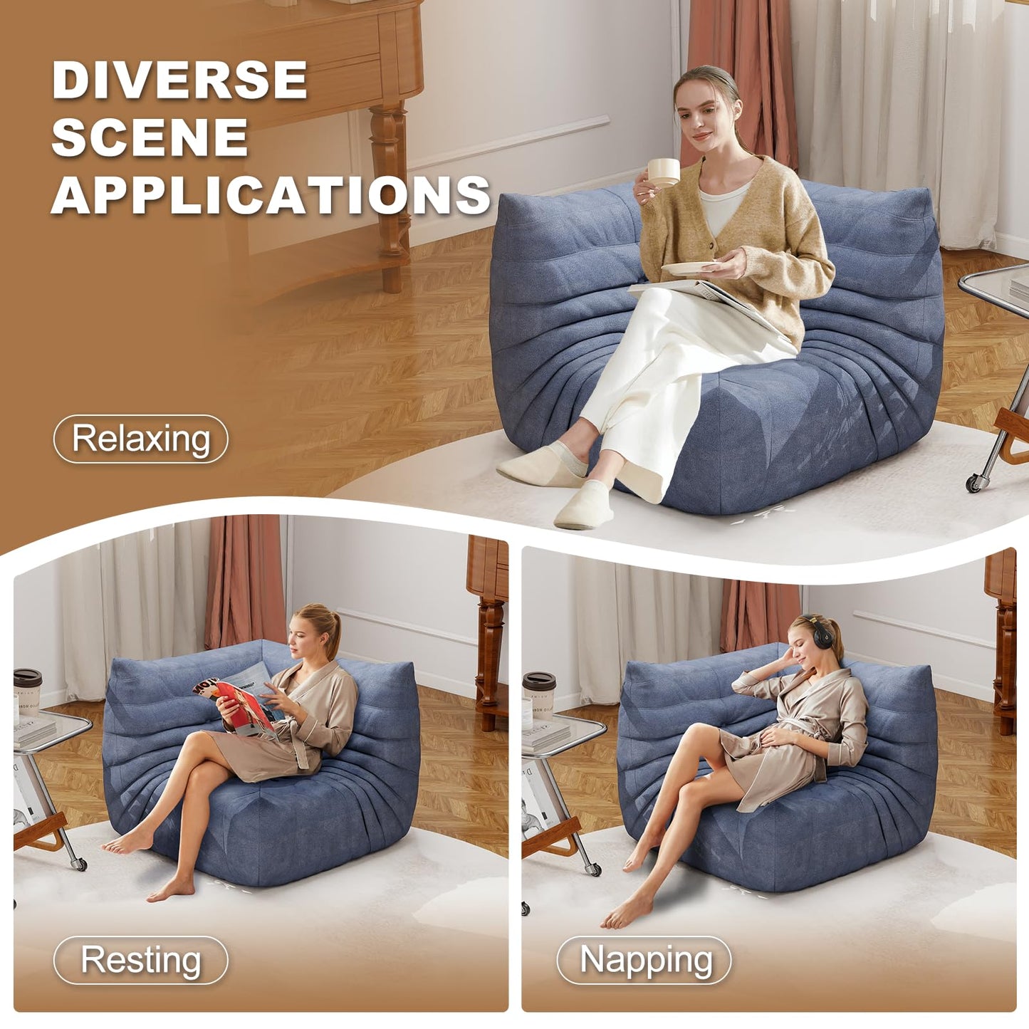 Snug Sofee Bean Bag Chairs for Adults, Bean Bag Sofa - Adult Size with Soft Waterproof Fabric for Living Room, Apartments, Reading Corner, Gaming, and Movie Venue (Gray)