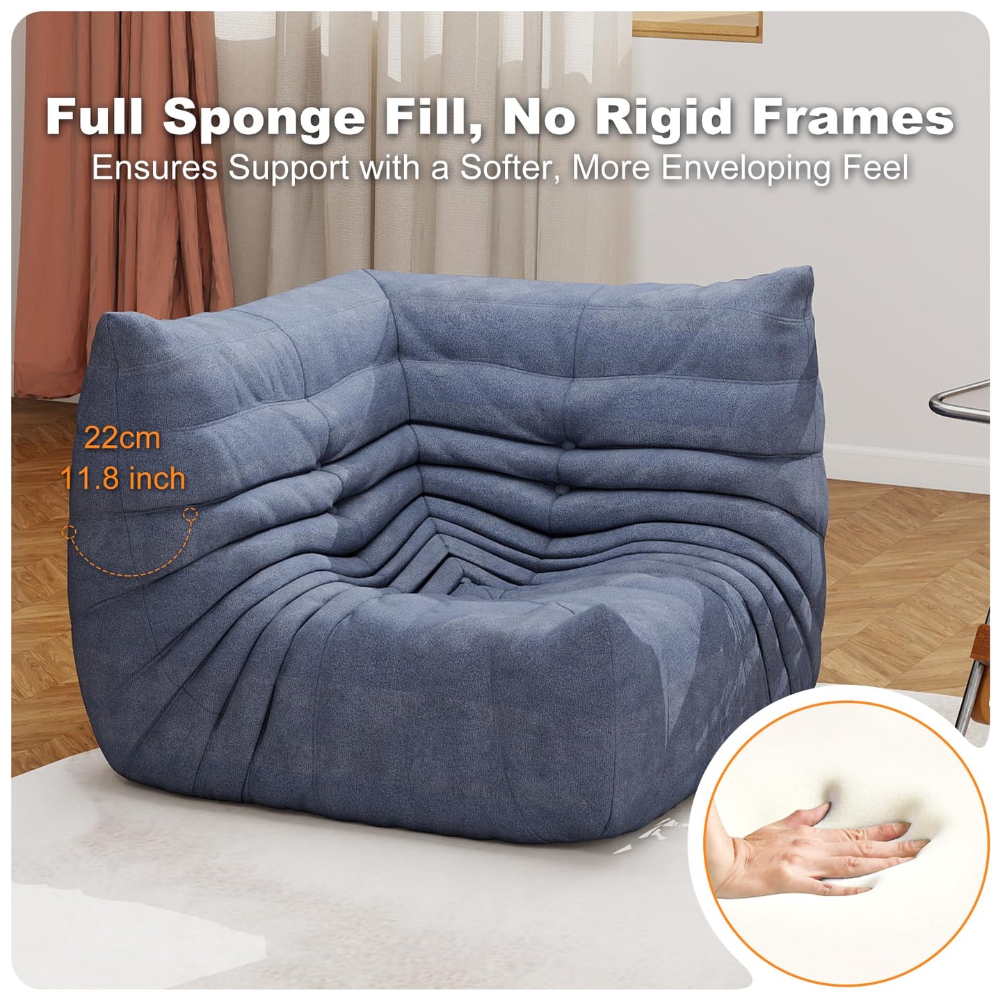 Snug Sofee Bean Bag Chairs for Adults, Bean Bag Sofa - Adult Size with Soft Waterproof Fabric for Living Room, Apartments, Reading Corner, Gaming, and Movie Venue (Gray)