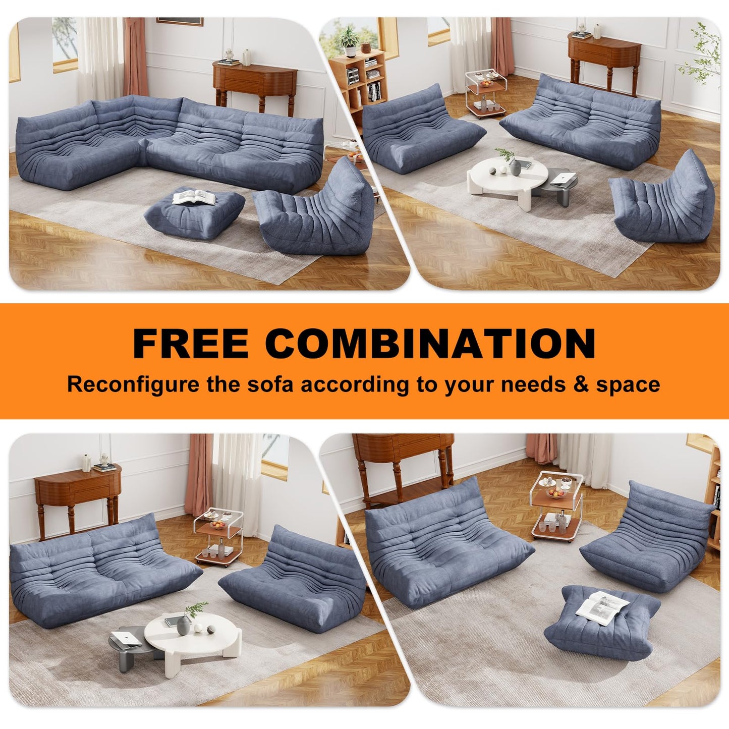 Snug Sofee Bean Bag Chairs for Adults, Bean Bag Sofa - Adult Size with Soft Waterproof Fabric for Living Room, Apartments, Reading Corner, Gaming, and Movie Venue (Gray)