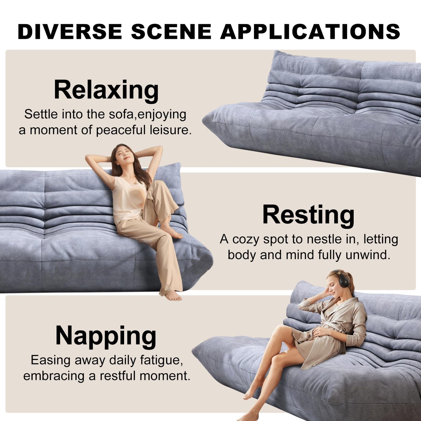 Snug Sofee Bean Bag Chairs for Adults, Bean Bag Sofa - Adult Size with Soft Waterproof Fabric for Living Room, Apartments, Reading Corner, Gaming, and Movie Venue (Gray)