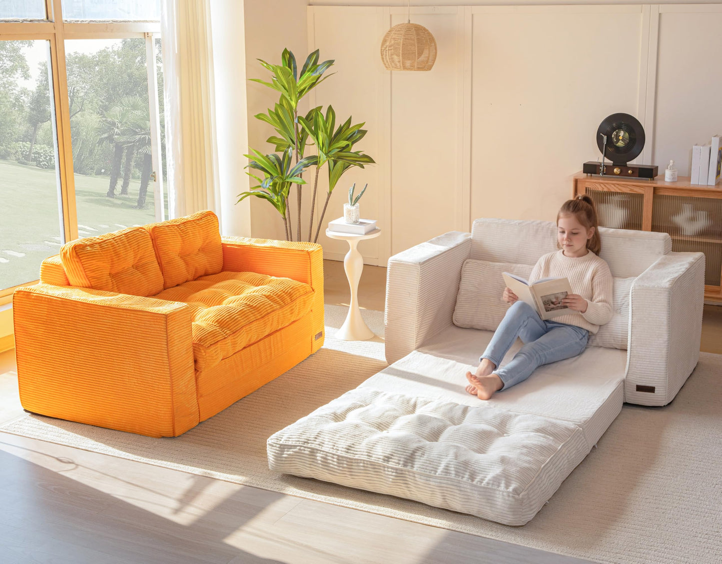 MAXYOYO Convertible Sofa Bed, Pull Out Loveseat Sleeper Sofa, 2 in 1 Folding Couch Bed