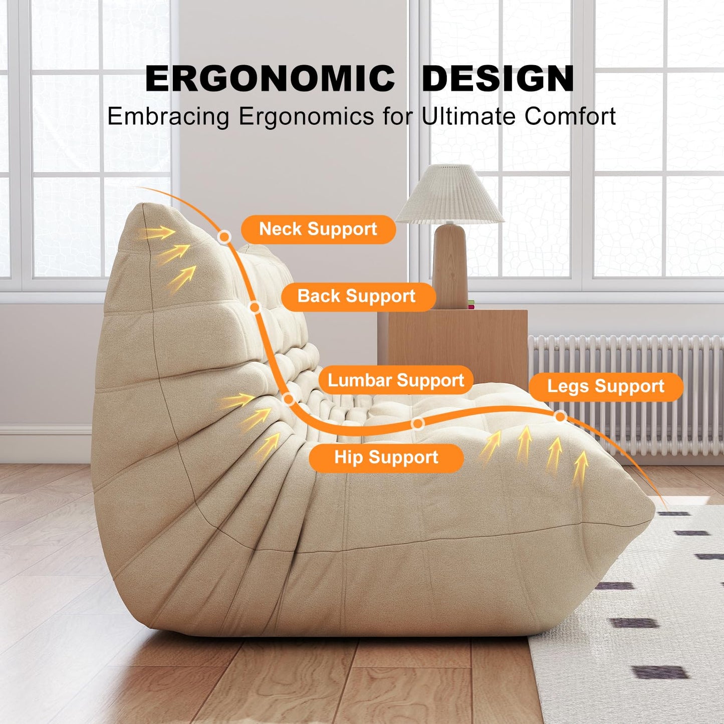 Snug Sofee Bean Bag Chairs for Adults, Bean Bag Sofa - Adult Size with Soft Waterproof Fabric for Living Room, Apartments, Reading Corner, Gaming, and Movie Venue (Gray)