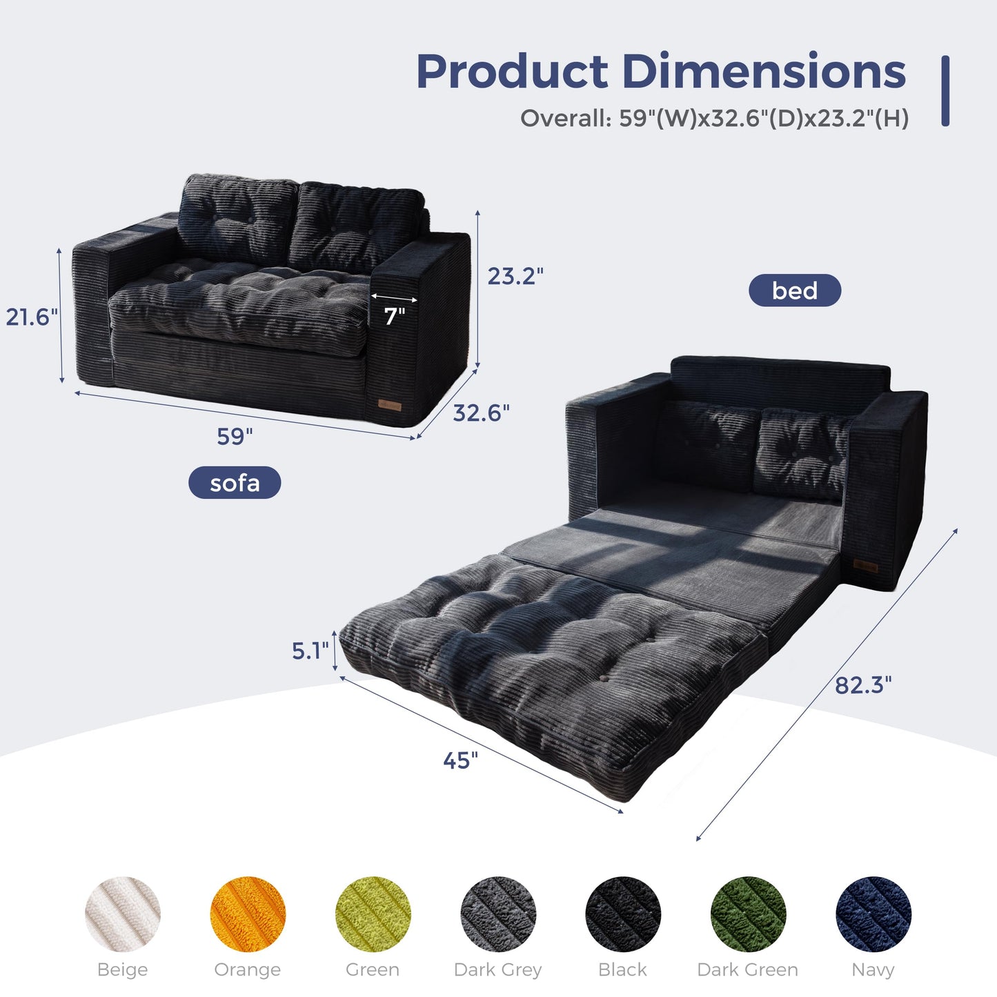 MAXYOYO Convertible Sofa Bed, Pull Out Loveseat Sleeper Sofa, 2 in 1 Folding Couch Bed