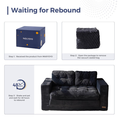 MAXYOYO Convertible Sofa Bed, Pull Out Loveseat Sleeper Sofa, 2 in 1 Folding Couch Bed