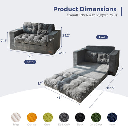 MAXYOYO Convertible Sofa Bed, Pull Out Loveseat Sleeper Sofa, 2 in 1 Folding Couch Bed