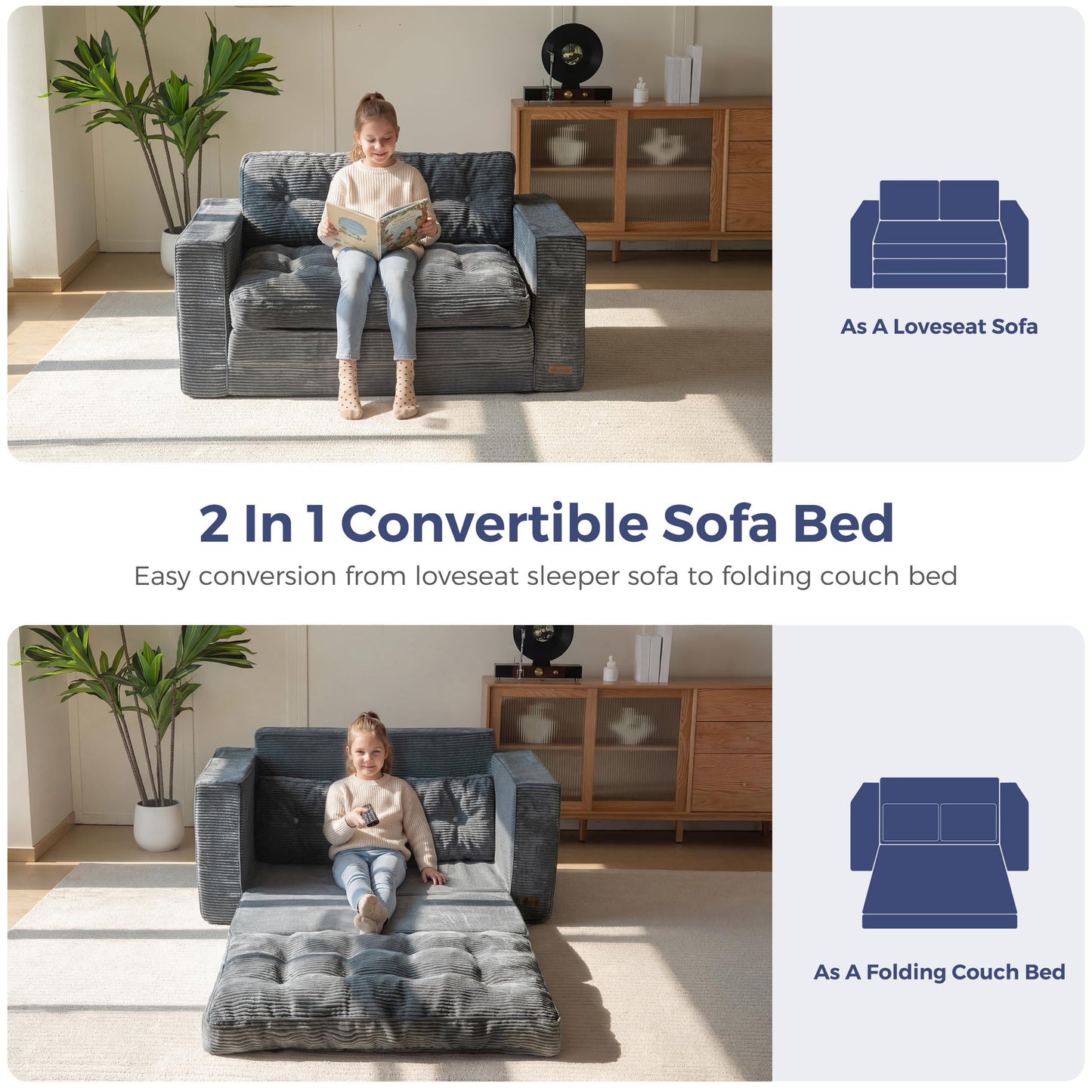 MAXYOYO Convertible Sofa Bed, Pull Out Loveseat Sleeper Sofa, 2 in 1 Folding Couch Bed
