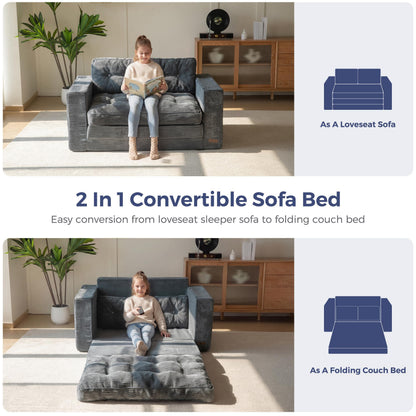 MAXYOYO Convertible Sofa Bed, Pull Out Loveseat Sleeper Sofa, 2 in 1 Folding Couch Bed