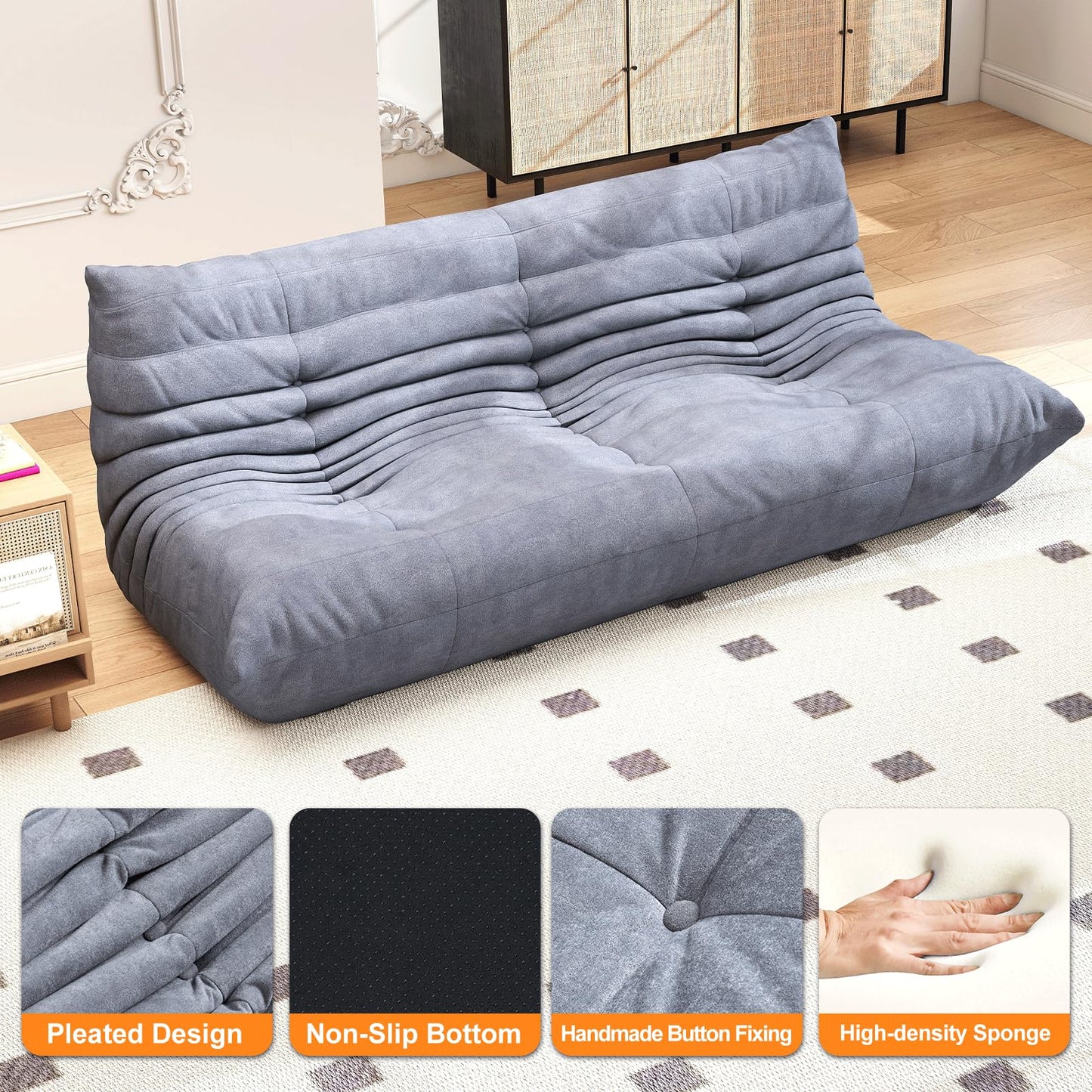 Snug Sofee Bean Bag Chairs for Adults, Bean Bag Sofa - Adult Size with Soft Waterproof Fabric for Living Room, Apartments, Reading Corner, Gaming, and Movie Venue (Gray)
