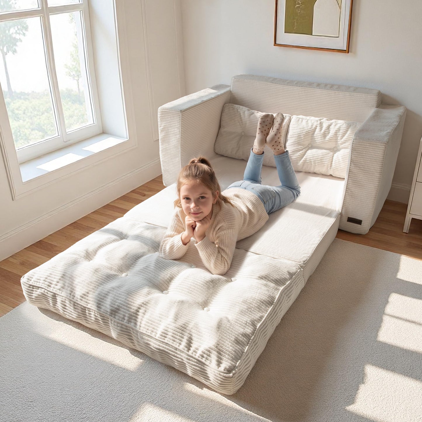 MAXYOYO Convertible Sofa Bed, Pull Out Loveseat Sleeper Sofa, 2 in 1 Folding Couch Bed
