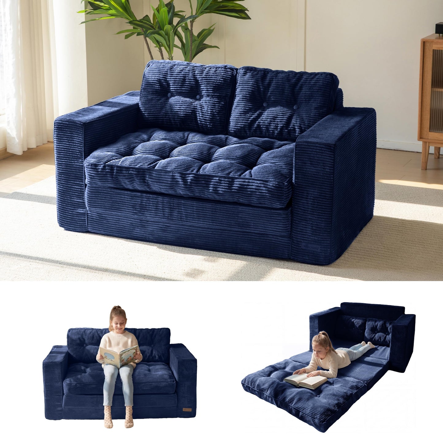 MAXYOYO Convertible Sofa Bed, Pull Out Loveseat Sleeper Sofa, 2 in 1 Folding Couch Bed