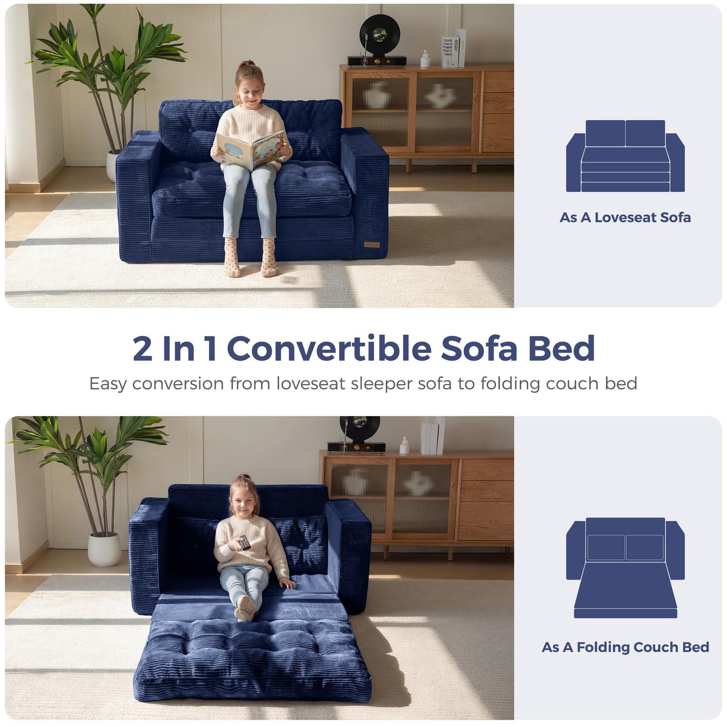 MAXYOYO Convertible Sofa Bed, Pull Out Loveseat Sleeper Sofa, 2 in 1 Folding Couch Bed