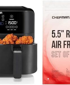 Chefman 6 Quart Dual Basket Air Fryer - Digital Touchscreen, Smart Sync Finish, Hi-Fry, Auto Shutoff, 2 Independent 3QT Nonstick Dishwasher-Safe Frying Baskets - Digital Double Air Fryer - Black