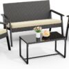 Ahomly 4-Piece Outdoor Wicker Patio Furniture Set with Deep Seating Cushions and Table for Balcony, Backyard, and Porch (Gray)