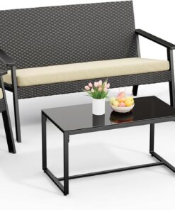 Ahomly 4-Piece Outdoor Wicker Patio Furniture Set with Deep Seating Cushions and Table for Balcony, Backyard, and Porch (Gray)