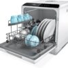 Hermitlux Countertop Dishwasher, 7 Washing Programs Portable Mini Dishwasher with 5-Liter Built-in Water Tank for Apartments & RVs, LED Light, Glass Door, No Hookup Needed