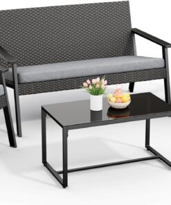 Alternative view of Ahomly 4-Piece Outdoor Wicker Patio Furniture Set with Deep Seating Cushions and Table for Balcony, Backyard, and Porch (Gray)