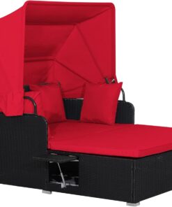 RELAX4LIFE Patio Outdoor Daybed Canopy Wicker Sunbed Cushions Lounge Bed Conversation