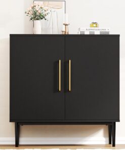 Free Standing Cabinet Black Wood for Living Room, Bedroom, Dining Room, Hallway, Entryway