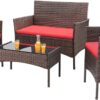 Homall 4 Pieces Outdoor Patio Furniture Sets Rattan Chair Wicker Set, Outdoor Indoor Use Backyard Porch Garden Poolside Balcony Furniture Sets Clearance (Brown and Beige)